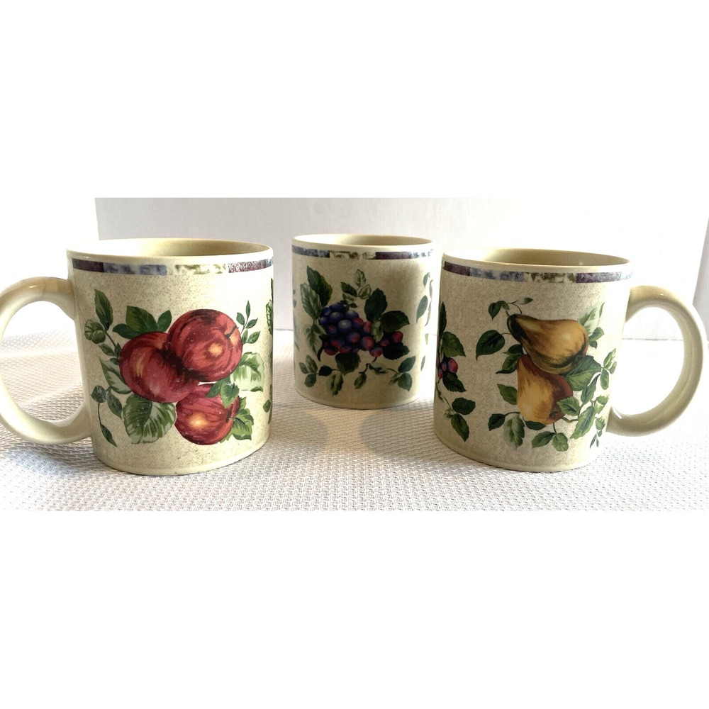 Sakura By ONEIDA Sonoma EXCELL FRUIT COFFEE CUP/MUG Apples,Pears,Grapes Set Of 3